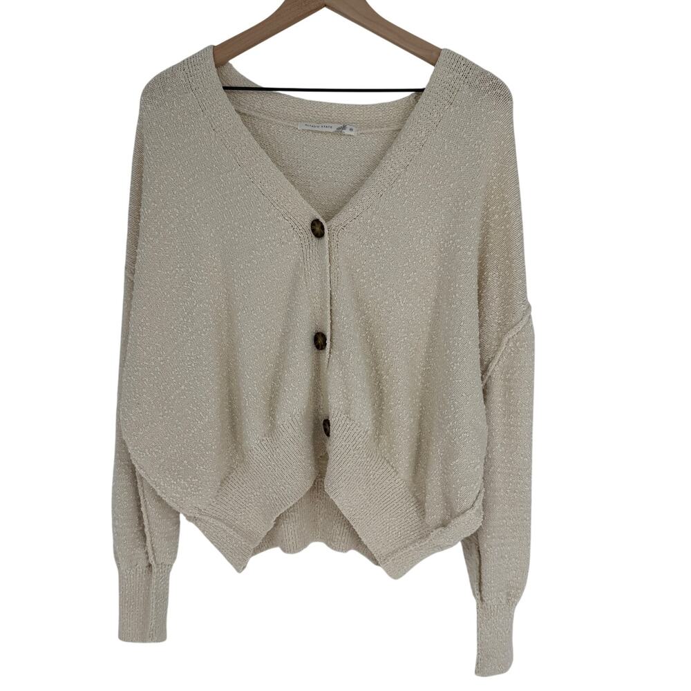 Altar'd State Cream Textured Knit Button-Front Cardigan M